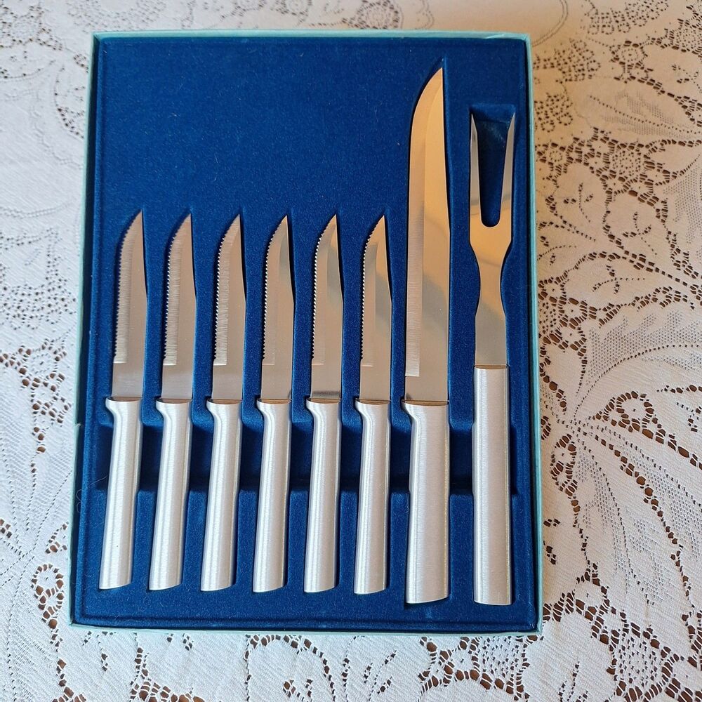 Rada Cutlery Meat Lover’s 8pc Stainless Steel Knife Set Aluminum Handles Vintage